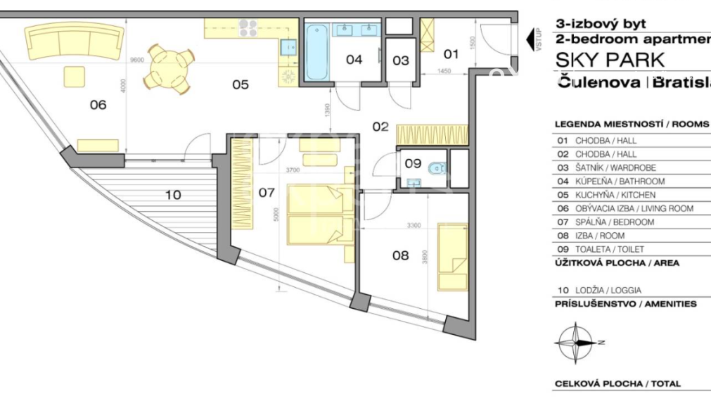 Prenájom Nádherný 3-izb byt SKY PARK