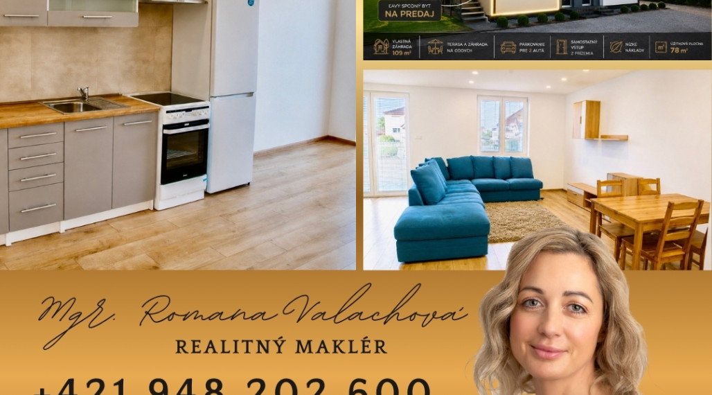 3 - izbový byt s pocitom rodinného domu, s vlastnou terasou, záhradou a parkovaním v Bošanoch.